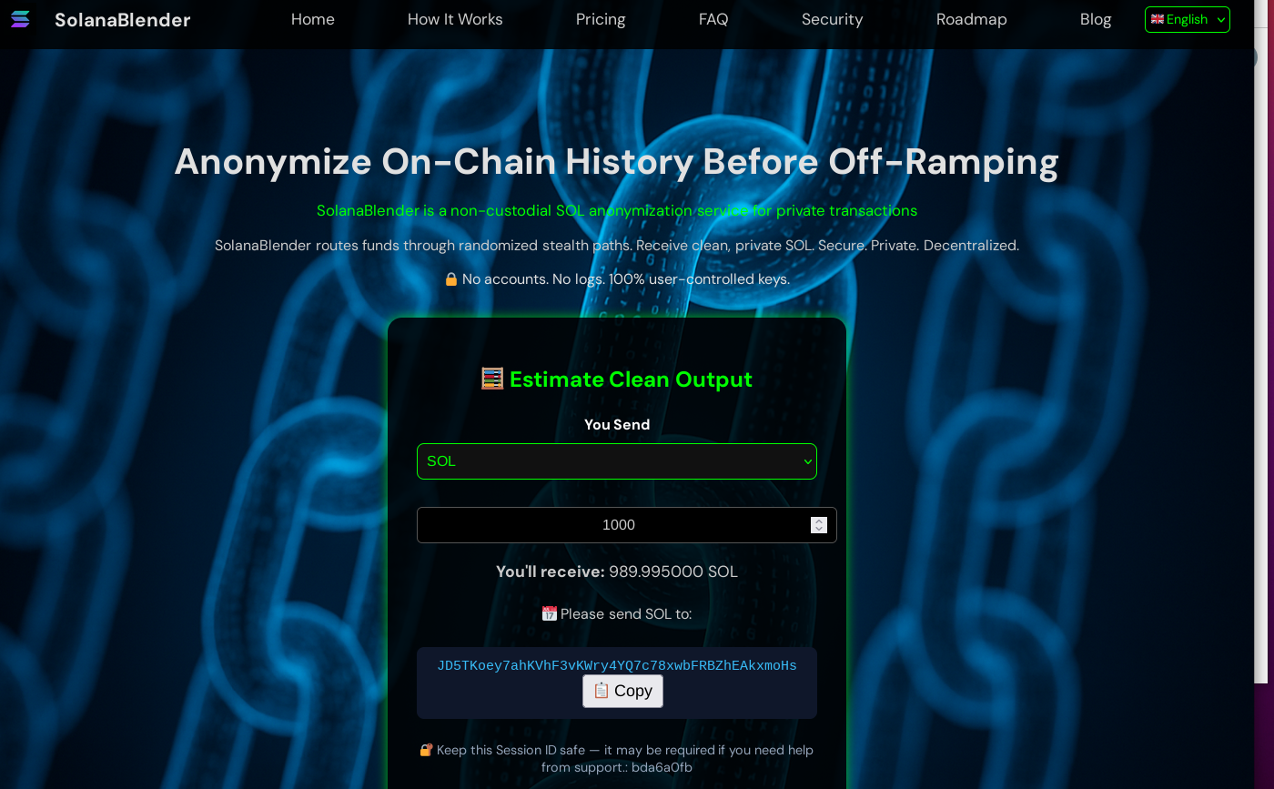 Interface of SolanaBlender